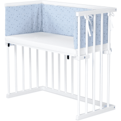 Dreamgood Cuna Colecho De Haya Lacado En Blanco | Colchón Prime Air | Nido, Mezcla De Estrellas Azul Horizontal Blanco/azul Zafiro