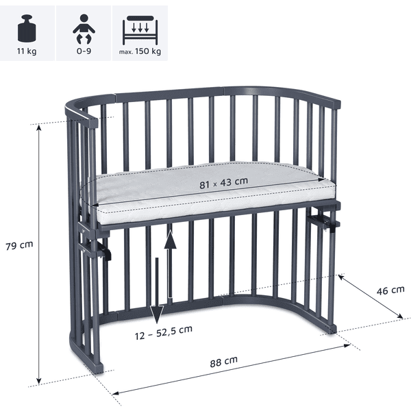 TOBI Babybay Cuna Colecho Original Haya Maciza Con Aireación Extra Gris Barnizada 7 TOBI Babybay Cuna Colecho Original Haya Maciza Con Aireación Extra Gris Barnizada - Imagen 5